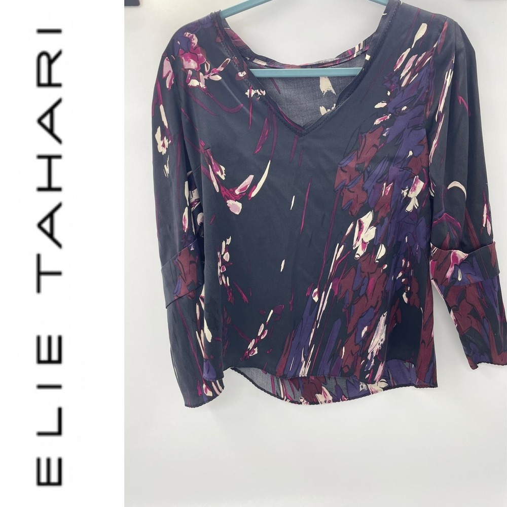 EUC Elie Tahari Abstract Print Silk Blouse